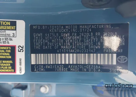 2024 Toyota Camry Se z USA, uszkodzony, nr VIN 4T1T11AK2RU232147